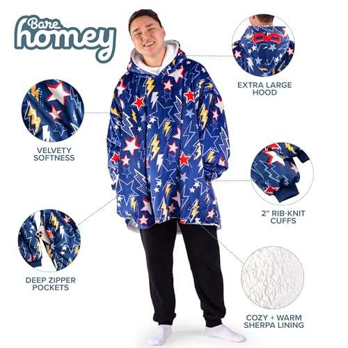 Image of Bare Home Wearable Blanket Hoodie - Soft Plush Sherpa - Warm and Cozy - Oversized Wearable Blanket