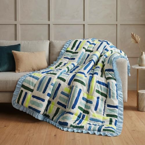 Image of VAS COLLECTIONS Cloud Cotton Reversible AC Comforter for Double Bed (88x90 Inch) 220 GSM Lightweight Quilt /Duvet /Dohar with 2.5 Inch Frill Border, Super Soft All Season Blanket (Blue, Yellow)