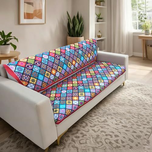 Image of Homerz Premium 'Surya Series' Sofa Cover | Stylish Sofa Protector | Net Fabric | Anti-Stain & Washable Slip Cover Exact Size Antislip (mn3, 5 (3+1+1) Seater, Seat Cover with Backrest)