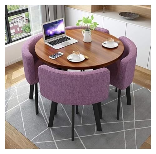 Juego de mesa de comedor redonda con sillas de respaldo suave, diseño de esquina redondeada para cocina y comedor, incluye 4 cómodas sillas