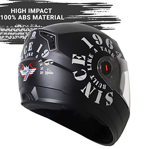 Image of Steelbird ABS Shell, EPS SBA-1 Tank Double Visor Full Face Graphics Helmet, Inner Silver Sun Shield and Outer Clear Visor (Matt Black Silver, Large 600 mm)
