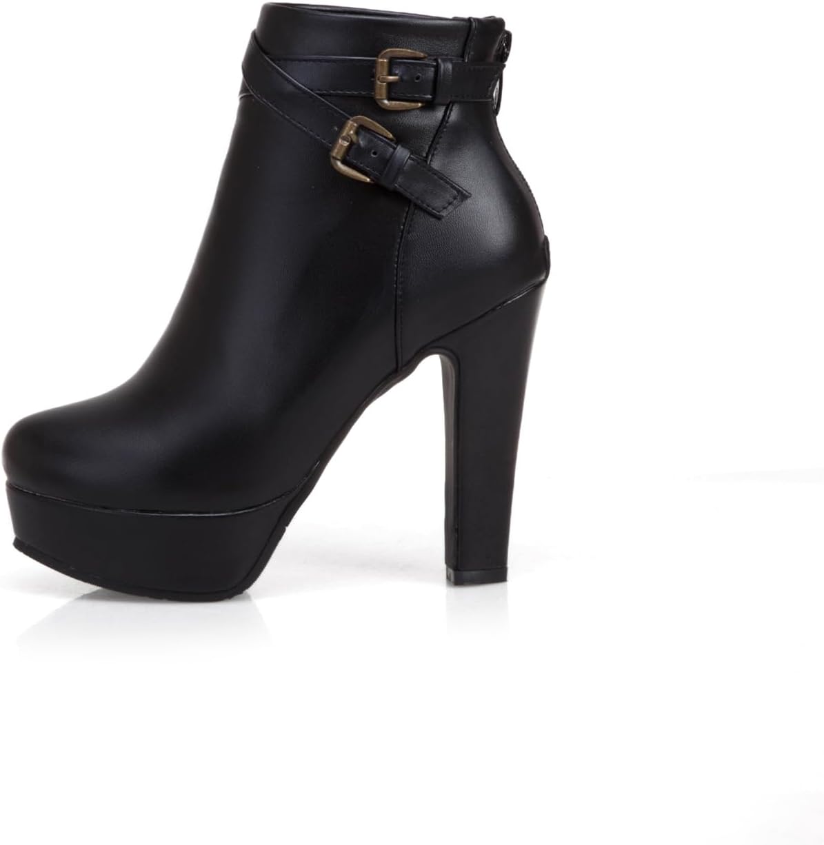 ForeMode Women's Goth Leather Block Heel Ankle Boots Fashion Studded Ankle Strap Trim Punk Boots - Image 3