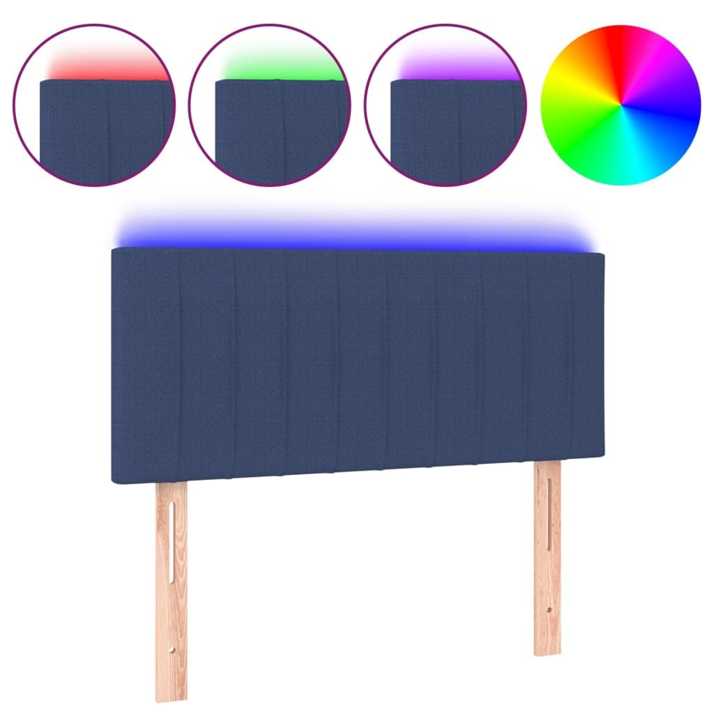 Testiera del letto con LED, tessuto blu, 80x5x78/88 cm, con altezza regolabile e striscia di taglio a LED, fornisce un eccellente supporto per la schiena durante la lettura in camera da letto.
