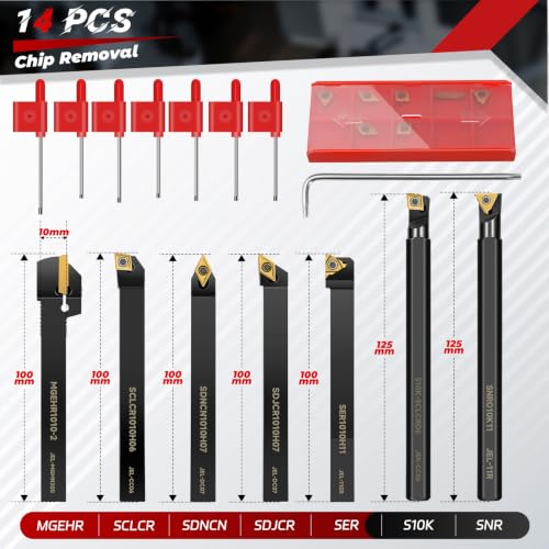 Image of Indexable Lathe Turning Tool 21Pcs Kit 3 /8'' 10mm Shank 7Pcs Metal Lathe Tools Holder Set with 14Pcs Turning Inserts for Turning Grooving Threading Boring Carbide Inserts Carbide Turning Tool