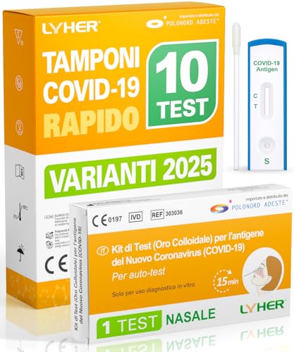 Adeste – 10 Tamponi COVID 19 rapido 2025 - Test Nasali Nuove Varianti 2025 - Sensibilità 100% a carica virale alta - Certificati per Uso Domestico - Risultato rapido