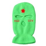 ytnkiv maschera da sci a 3 fori ricamata, cappello lavorato a maglia, caldo, per attività all'aperto, ciclismo, antivento, passamontagna, verde, 8