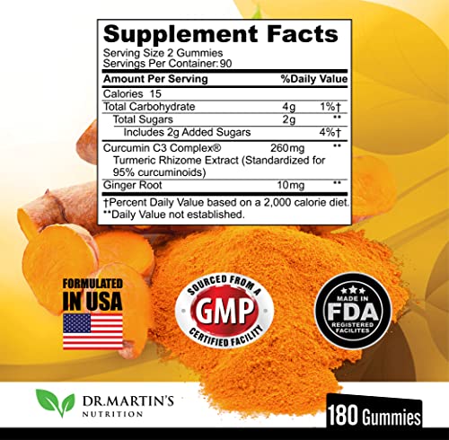 Turmeric Curcumin Gummies With Ginger 180 Count | For Comfort, Joint Support, Inflammatory Responses, Cardiovascular Health & Anti-Aging Supplement #TOP4