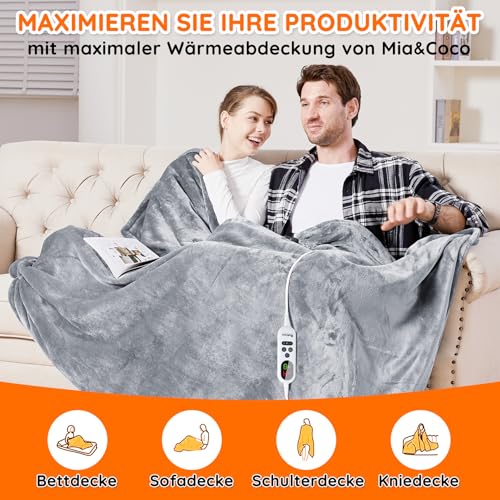 Mia&Coco Heizdecke mit Abschaltautomatik 180x200cm, 10 Heizstufen Up-to-9 Stunden Auto-Off-Timer Elektrische Wärmedecke Bett Wärme Decke… – Ansicht 5
