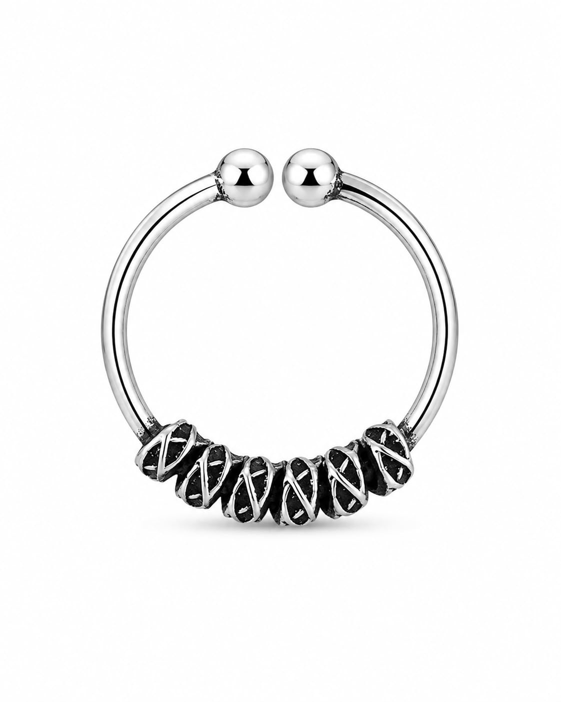 Pure 925 Sterling Silver Bohemian Clip On Septum Nose Ring/Nose Pin Simple Tiny Hoop for Women & Girls (No Piercing Required)-image-4