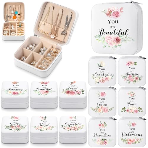 Kacctyen 12 Pcs Mini Travel Jewelry Case Bulk You Are Amazing Loved Mother's Day Church Gifts Bulk Pink Rose Party Gift for Secretary Day Girls Leather Travel Jewelry Case