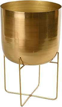 Serene Spaces Living Wide Gold Planter with Detachable Metal Stand, Decorative Indoor Planter Pot, Flower Pots Stand for Living Room, Kitchen, Office, Measures 26" Tall and 14" Diameter