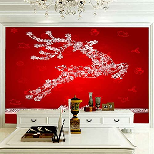 Papier peint auto-adhésif 3D poster mural élan de Noël abstrait 300x210cm pour chambre - 5