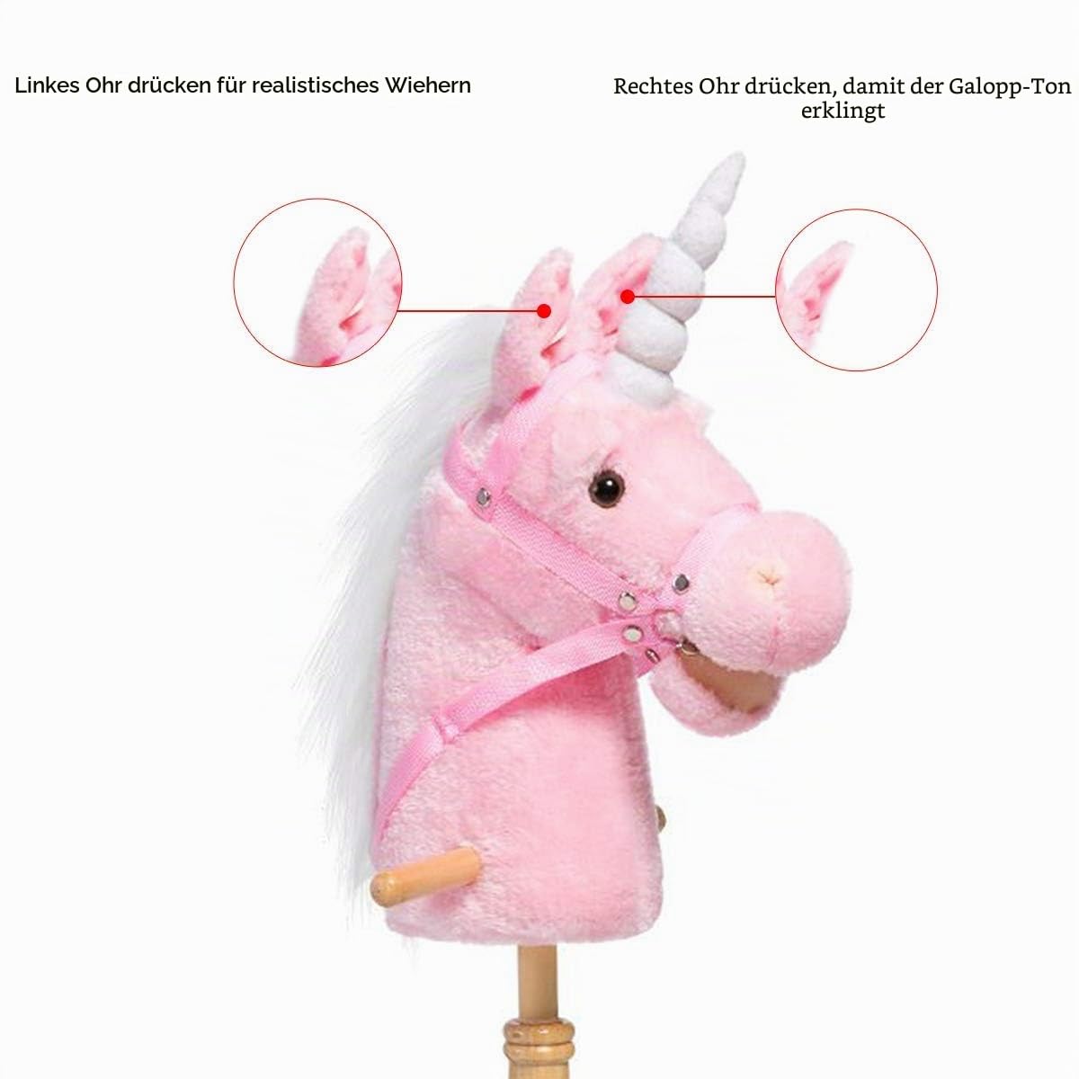 36-inch Rosa Steckenpferd mit Guten Griffen und Rädern Einhorn Plüschtier