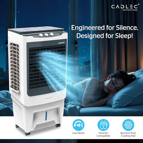 Image of Cadlec StormAir 100L Desert Air Cooler, High Speed Fan with Powerful Air Throw, Inverter Compatible, Anti-Bacteria Honeycomb Pad, 3 Year Warranty | White