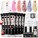 Morovan Poly Gel Nail Kit 7 Colors Poly Extension Nail Gel All In One Kit with Slip Solution Glitter
