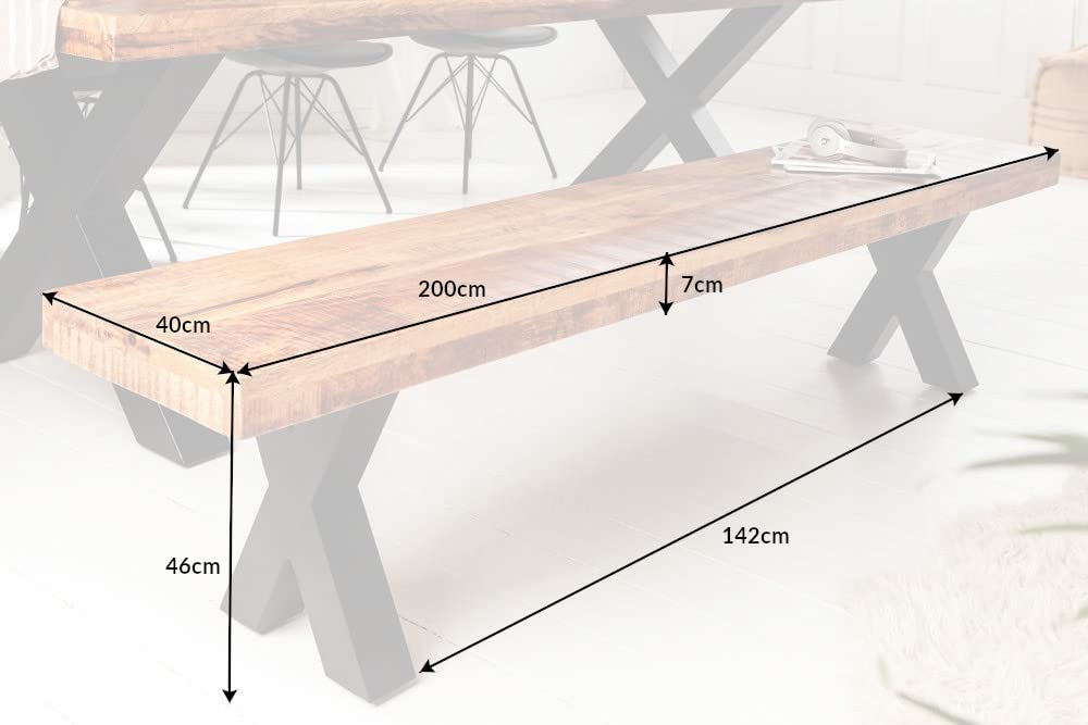 riess-ambiente.de Industrial Sitzbank Iron Craft 200cm Mangoholz mit schwarzen X-Beinen Bank Massivholzbank Küchenbank