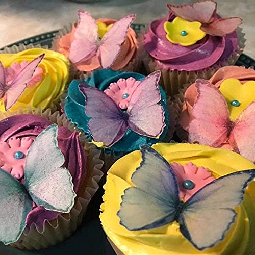 Chockacake Edible Wafer Paper Butterflies - Set Of 24 Purple Pink Green - Cake Decorations, Cupcake Topper #TOP5