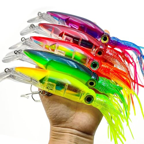 Pfeibk 5pcs Saltwater Fishing Lures Squid Lure, Big Salt Water Lures Squid Skirts Tail Octopus Ocean Jerkbait,Tuna,Salmon Deep Sea Fishing Saltwater (5 PCS)