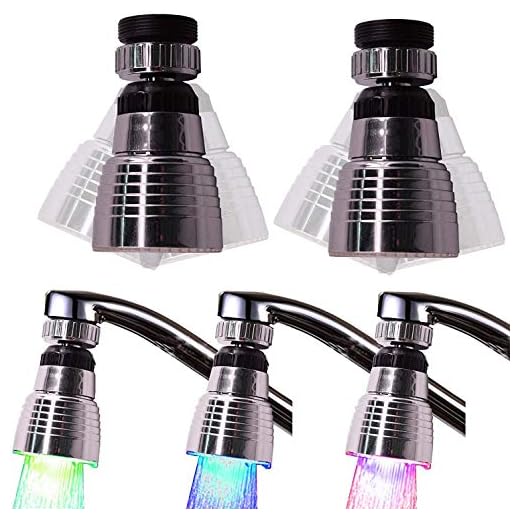 2 Pack Swivel 3-Color Temperature Sensitive LED Water Faucet Light - Color Changing Faucet Tap for Kitchen and Bathroom