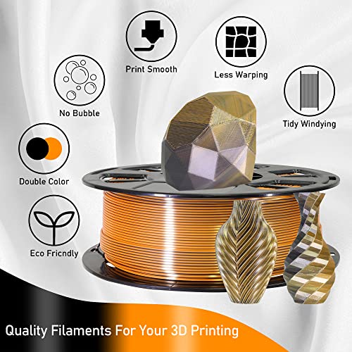 Image of MIKA3D Dual Color 3D Silk Black Orange PLA Coextrusion 3D Printer Filament, 1.75mm 2 Colors in 1 Printing Multi Colored Silk PLA, Widely Fit for 3D Printer, 2.2lbs /1kg Bicolor 2 Colors in 1 Silk PLA