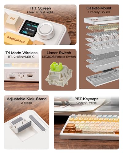 Image of EPOMAKER X Aula F75 MAX Wireless Mechanical Keyboard with TFT Screen and Knob, Gasket Keyboard in 75% Layout, Hot Swappable Gaming Keyboard for PC /Mac /Linux (Caramel)
