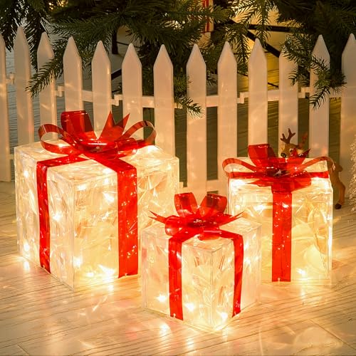 GlobaLink LED Geschenkboxen Weihnachten 3er, Weihnachtsdeko mit...