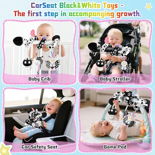 Image of Spiral Carseat Toys for Infants 0-6 Months, Black & White
