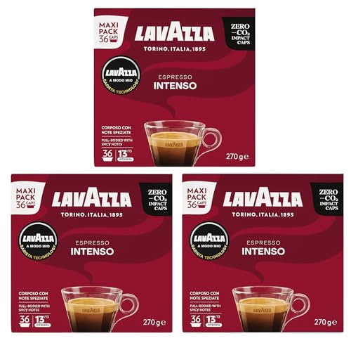 Lavazza A Modo Mio Espresso Intenso Coffee Capsules x36 (Pack of 3, Total 108 Pods) - Spiced Aroma & Medium Roast