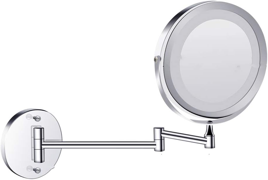 7 inch Wall Mounted Makeup Mirror, 5X Magnifying Vanity Mirror with Lights 360 Degree Rotation Adjustable Extending Folding Bathroom Mirror for Dressing Table, Makeup Room