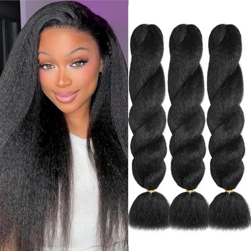 Kinky straight Vixen Crochet Bundles Hair 18inch Natural Black Yaki Premium Synthetic Fibers for black women Hair Extension (1B#, 18inch(pack of 3)