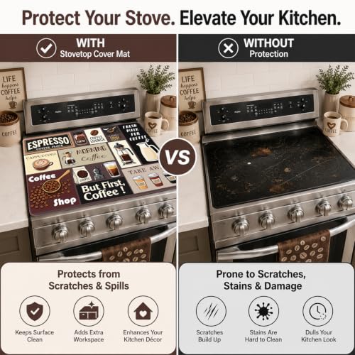 Image of Coffee Time Stove Top Cover, 28 x 20 Inch, Heat Resistant Cooktop Protector