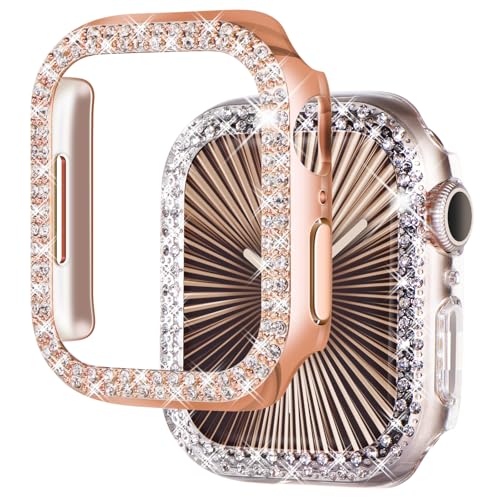 NewWays 2-Pack Luxury Bling Case for Apple Watch Series 11 10 42mm, Double Row Sparkling Crystals Premium Jewelry Bumper, Slim Protective Frame Cover for Women, Rose Gold/Clear by NewWays - Used condition - US$8.90