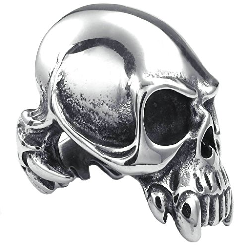 Bague homme gothique squelette argent noir anneau biker robuste