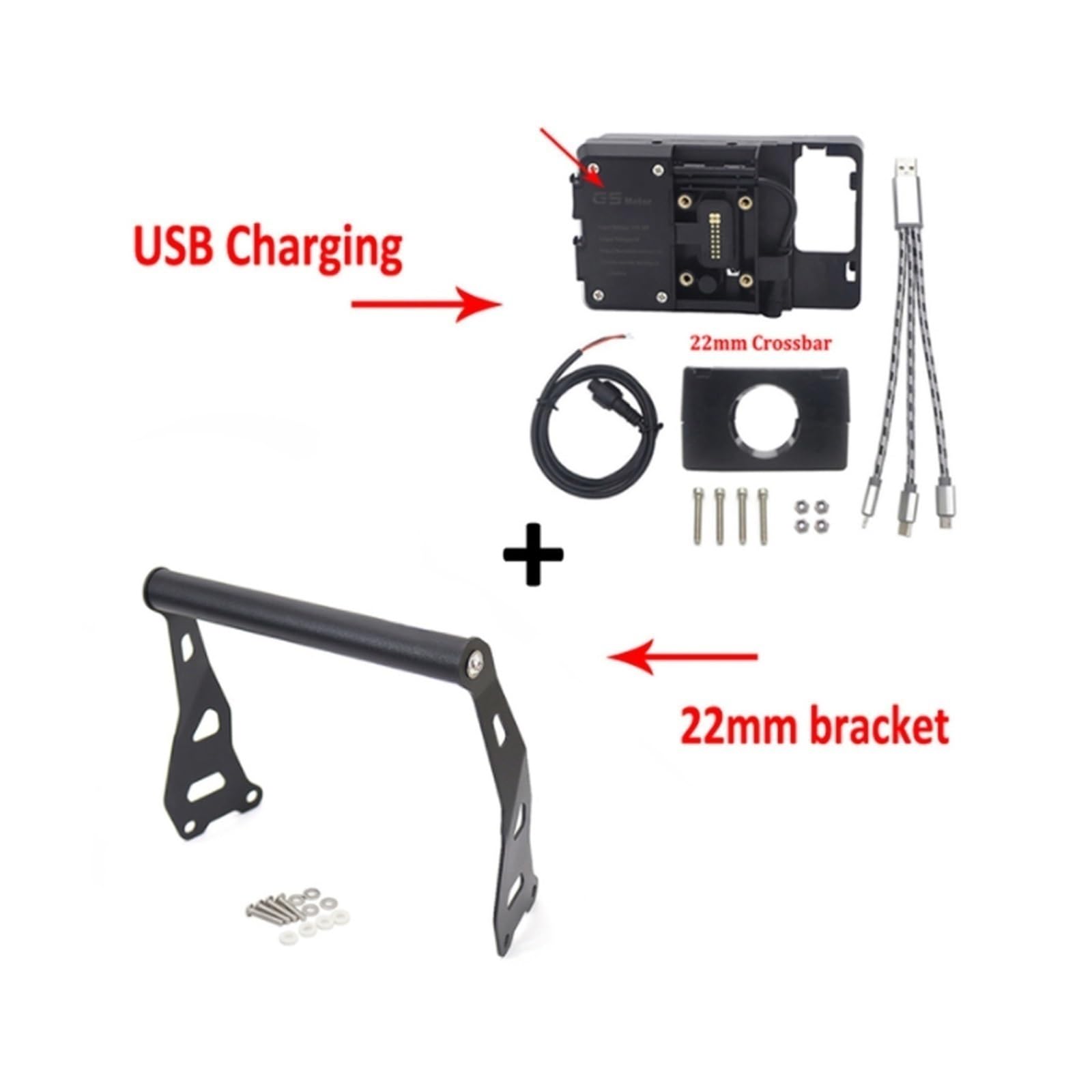 Motocykl telefon komórkowy uchwyt GPS płyta nawigacyjna wspornik bezprzewodowa podstawka ładująca USB, dla Royal Enfield, Himalayan 2016-2021 Uchwyt na telefon motocyklowy(22mm USB Stand)