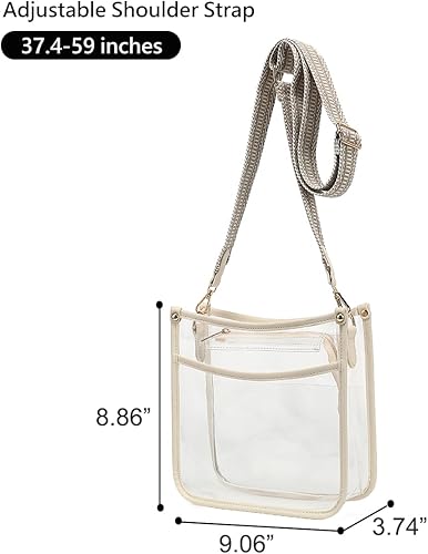 Miniatura 2 de LOXOMU Bolso cruzado transparente aprobado para estadios Monederos transparentes para mujer con correa ajustable, bolsa de hombro transparente para