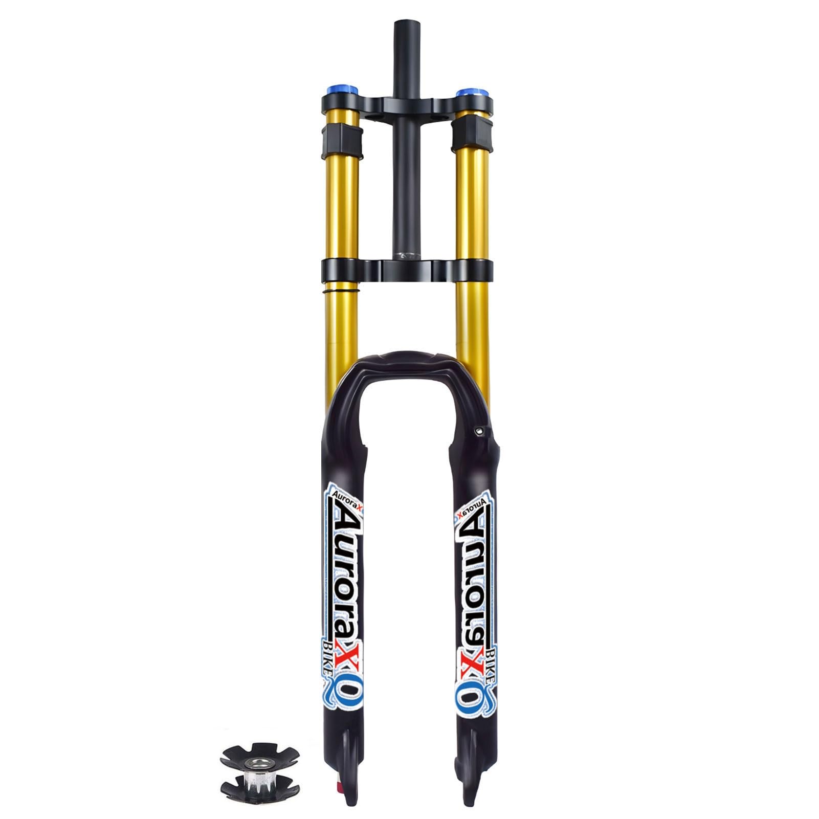 WIQUYBML AuroraXQ 26 27.5 29 Downhill Mountain Bike Air Suspension Forks, 1-1/8 Double Shoulder Manual Lock Magnesium Alloy QR 9mm XC/DH/MTB Front Fork with Rebound Adjust(Gold,26 inch)