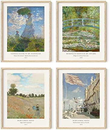 HAUS AND HUES Claude Monet Artwork Fine Art Paintings Set of 4 Water Lilies Claude Monet Posters, Famous Art Posters, Famous Paintings Modern Claude Monet Prints Monet Wall Art UNFRAMED 8" x 10"