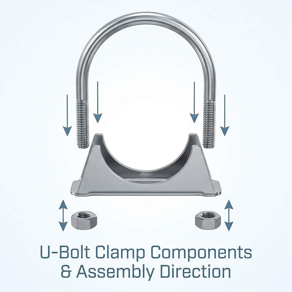 QWORK 2.5-Inch Galvanized Steel U-Bolt Exhaust Clamp Set – Secure Pipe Connection for Auto, Muffler & Garage Use