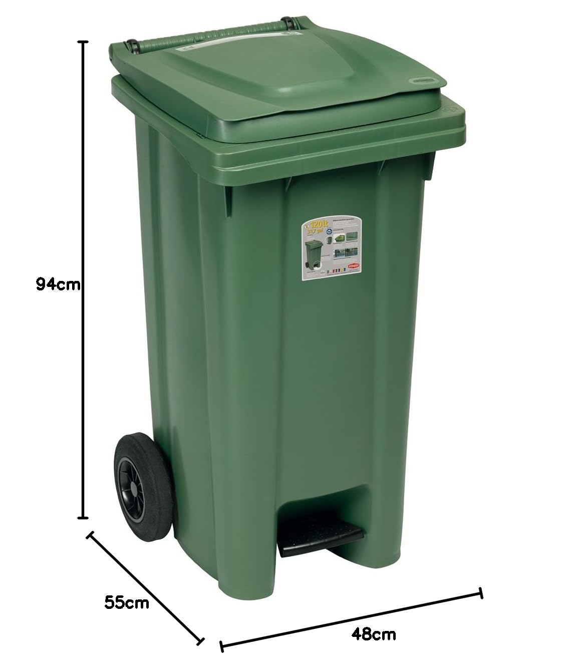 Stefanplast 6435 Bidone Immondizia con Ruote con Pedale, Plastica, Verde, 48 x 55 x 94 cm