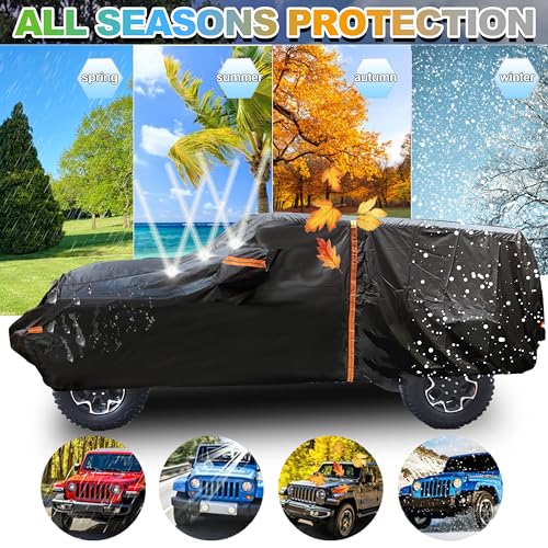 Image of for Jeep Wrangler Cover 2 Door Waterproof, Pu2000mm, UPF50+, Windproof, Dustproof, and Outdoor-Ready - Fits 2007-2021 Unlimited Sport /Sahara /Rubicon JK JL(Black)