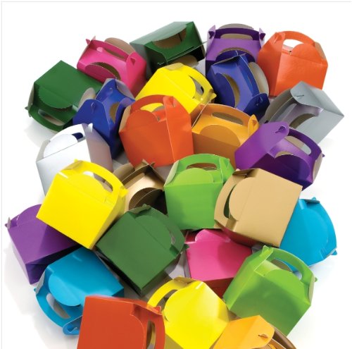 Childrens/Kids Party Food Meal Boxes - Plain Colours - Gift Bag Box - 100% Recyclable/Biodegradable (50, Assortment)