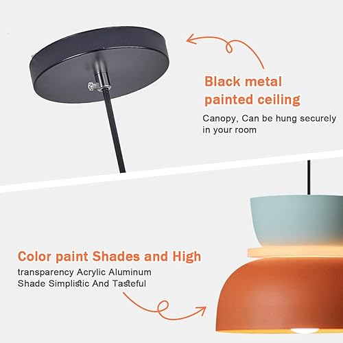 Miniatura 3 de Lámpara colgante de techo moderna de mediados de siglo, naranja azul marino 2 colores granero macarrón, lámpara colgante moderna nórdica de