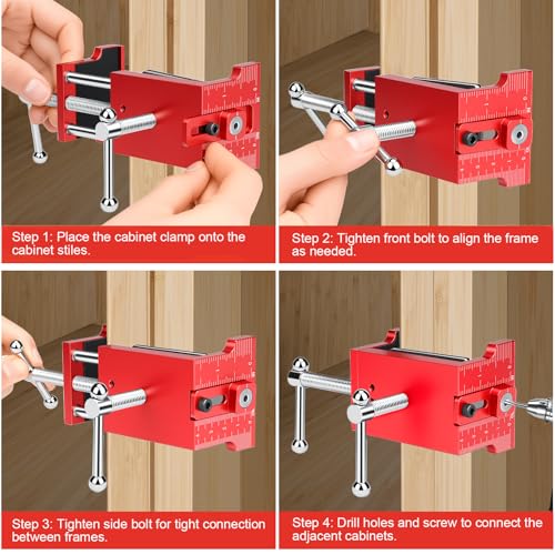 Image of 2Pack Cabinet Clamps for Installing Cabinets, Face Frame Clamps & Claw for Cabinet, Essential Cabinet Tools with 3 Sizes Hole Drilling Guide for Precise Alignment & Installation