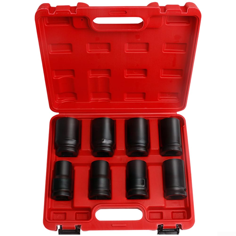 Set di chiavi a bussola in lega di acciaio cromato rosso per chiave pneumatica da 1 pollice con custodia per riparazioni automobilistiche e industriali da 19 mm a 41 mm, dimensioni incluse nel kit (A)