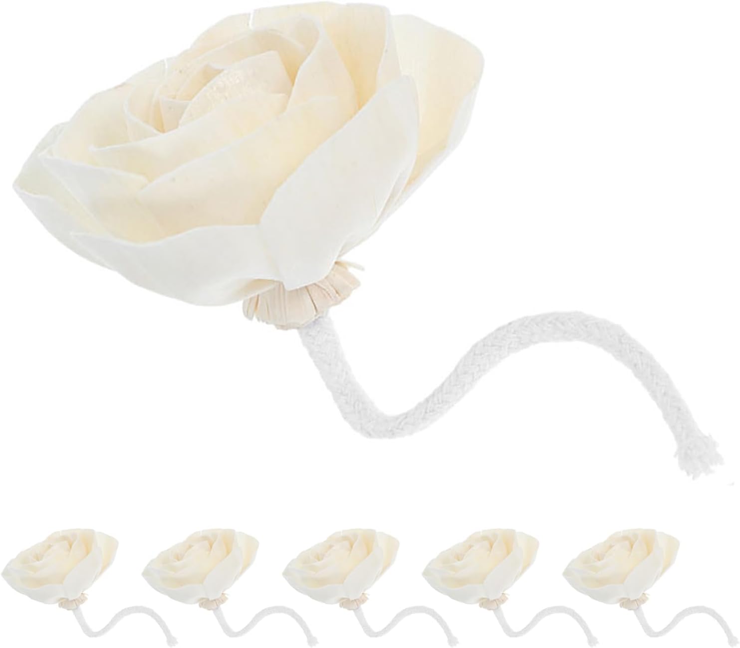 6pcs Artificial Sola Wood Flower Diffuser Sticks with Cotton Rope, 7cm Camellia Scented Air Diffuser for Home and Office Aromatherapy with Essential Oils