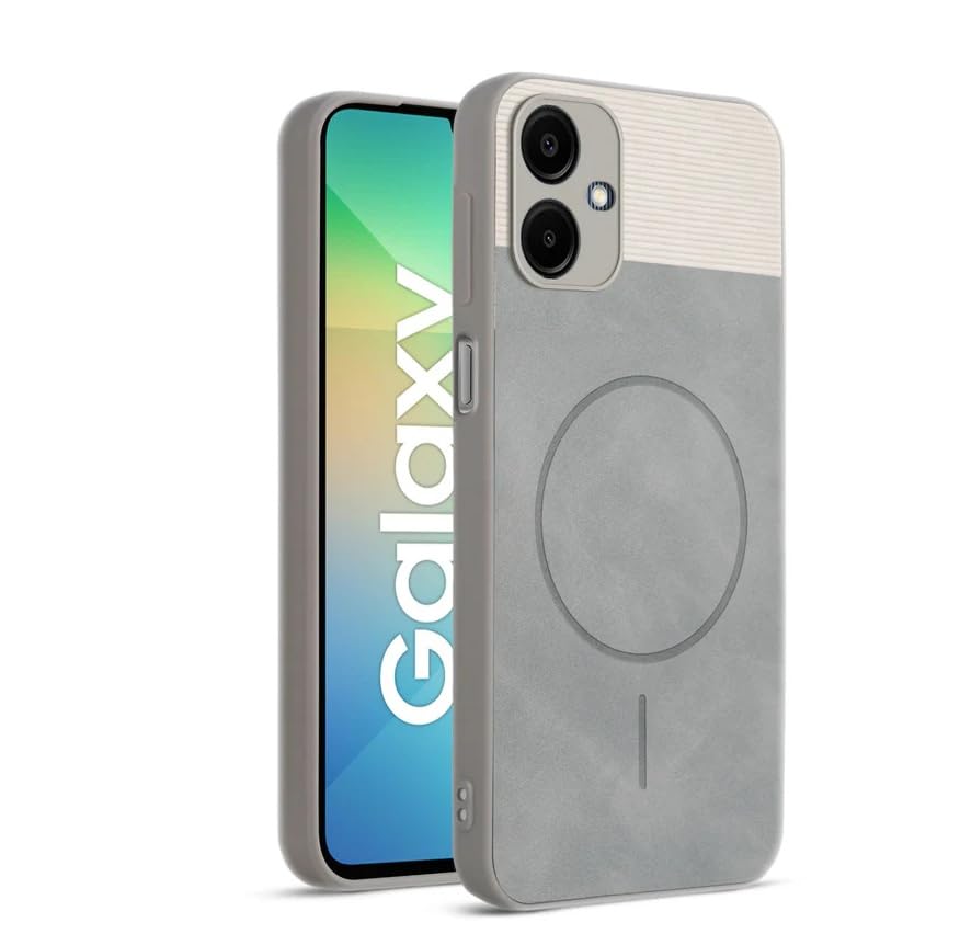Image of Bintage CASE Mac Safe Design Hard Light Weight Back Case | Soft Border Camera Protect | Dual PU Leather Finish Back Cover Compatible for Samsung Galaxy F04 4G - White & Grey