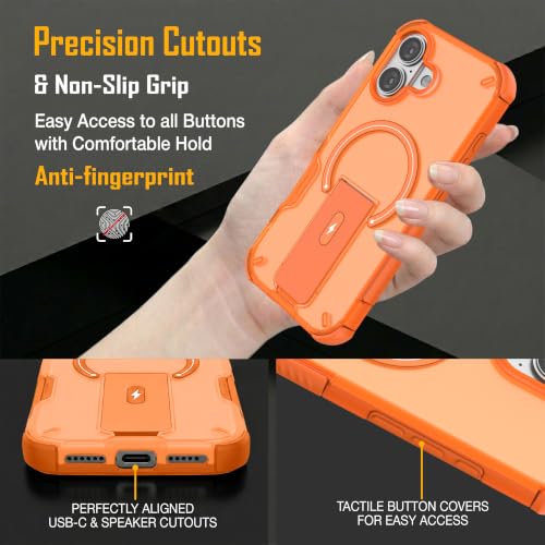 Image of ZAP CASE Matte Kickstand Case for iPhone 17 | Magsafe Compatible | Premium Polycarbonate Back + Flexible TPU Bumper | Foldable Stand | Military-Grade Drop Protection | Anti-Fingerprint | Orange