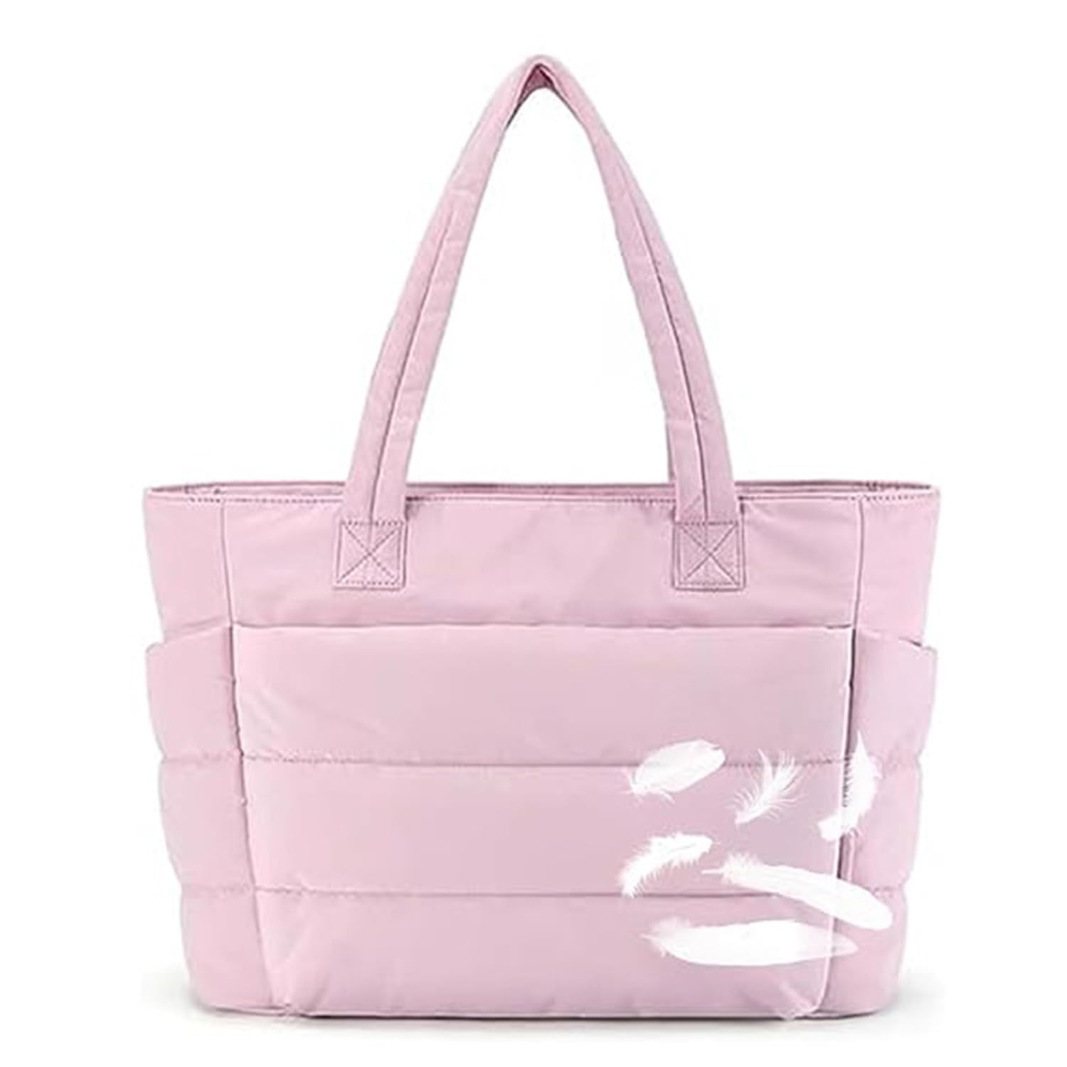 PNZLZIA Puffer Travel Tote, Puffer Tote Bag for Women Travel, Women's Lightweight Fluffy Tote Bag (Pink)
