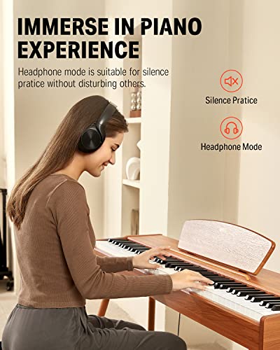 donner ddp-80 digital piano 88 key weighted keyboard full-size electric piano for beginners with sheet music stand triple pedal power adapter supports usb-midi connecting retro wood color
