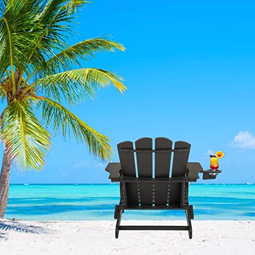Huezoe Folding, Adult-Size, Weather Resistant For Patio Deck Garden, Backyard & Lawn Furniture, Easy Maintenance & Classic Adirondack Chair Design With Cup Holder, Black #TOP6